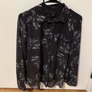 Ann Taylor polyester see through long sleeve button up. Floral print